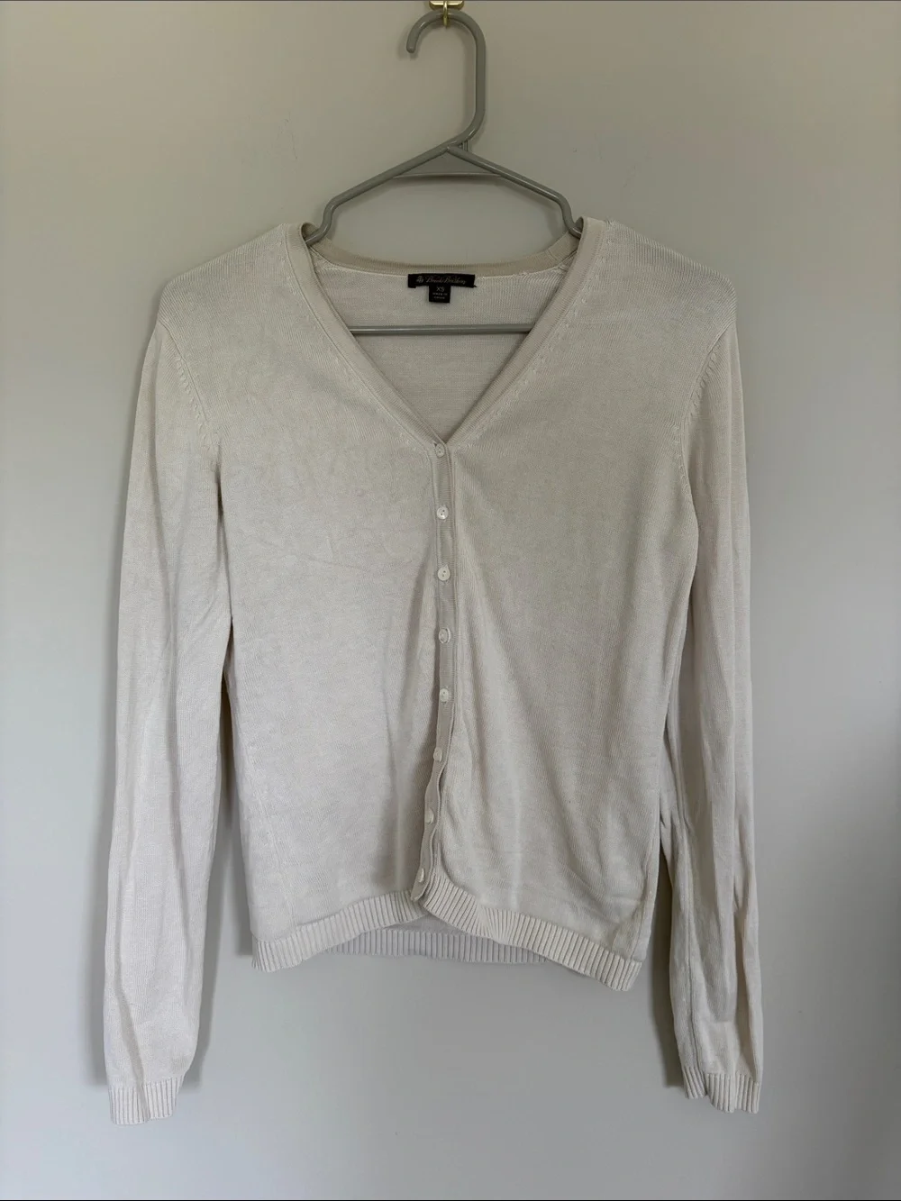 Brooks Brothers Silk & Cotton Cream V-Neck Button Cardigan